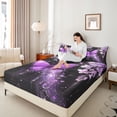 thumbnail image 4 of Castle Fairy Flying Butterfly Girl Boy Twin Sheet Sets 3pcs,Chic Purple Flowers Twin Fitted Sheet Microfiber,Dreamy Princess Breathable Flat Sheet,Lightweight Room Decor, 4 of 7