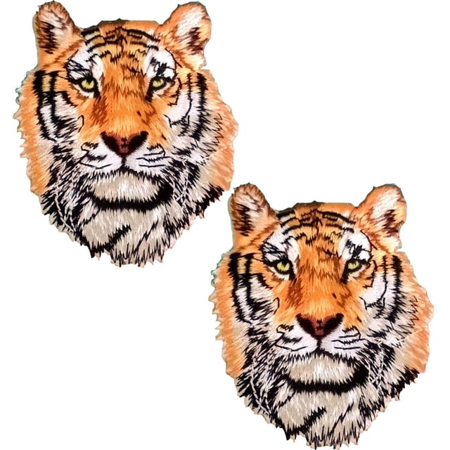 Parche de Tela Bordada Adhesiva PatchPros Tiger01 2 Parches Tigre 8x10cm Amarillo/Blanco