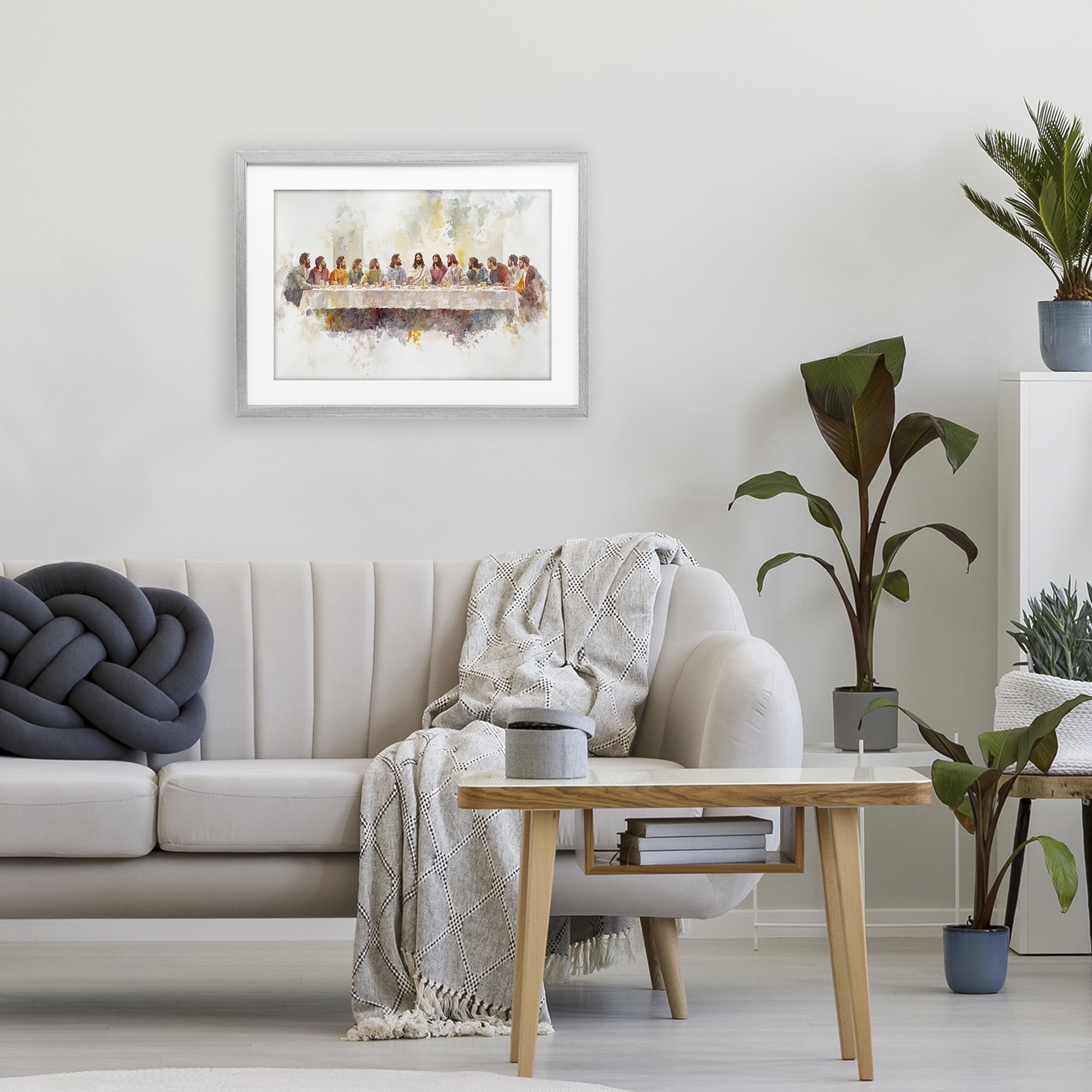 Stupell Industries Watercolor Supper Spirituality Gray Framed Print Under Glass, design by Petal Prints Design