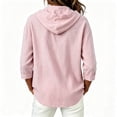 thumbnail image 4 of Neewe Womens V Neck 3/4 Sleeve Button Down Plain Shirts Comfy Hooded Shacket Hoodie Blouse 2026, 4 of 6