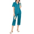thumbnail image 1 of Conjunto de pijama Ekouaer Capri para mujer de manga corta con botones, color azul, 1 of 4