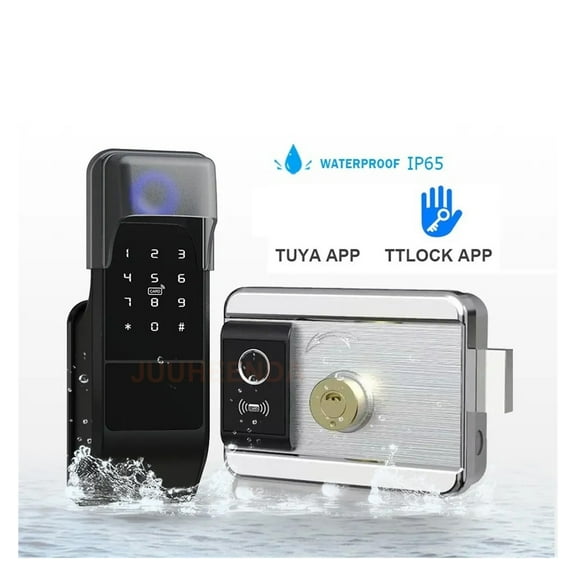 Waterproof Tuya Smart Door Lock Digital Password Double-sided Fingerprint Electronic Rim Lock For Outdoor Iron Gate Door ,Integrated Smart Home