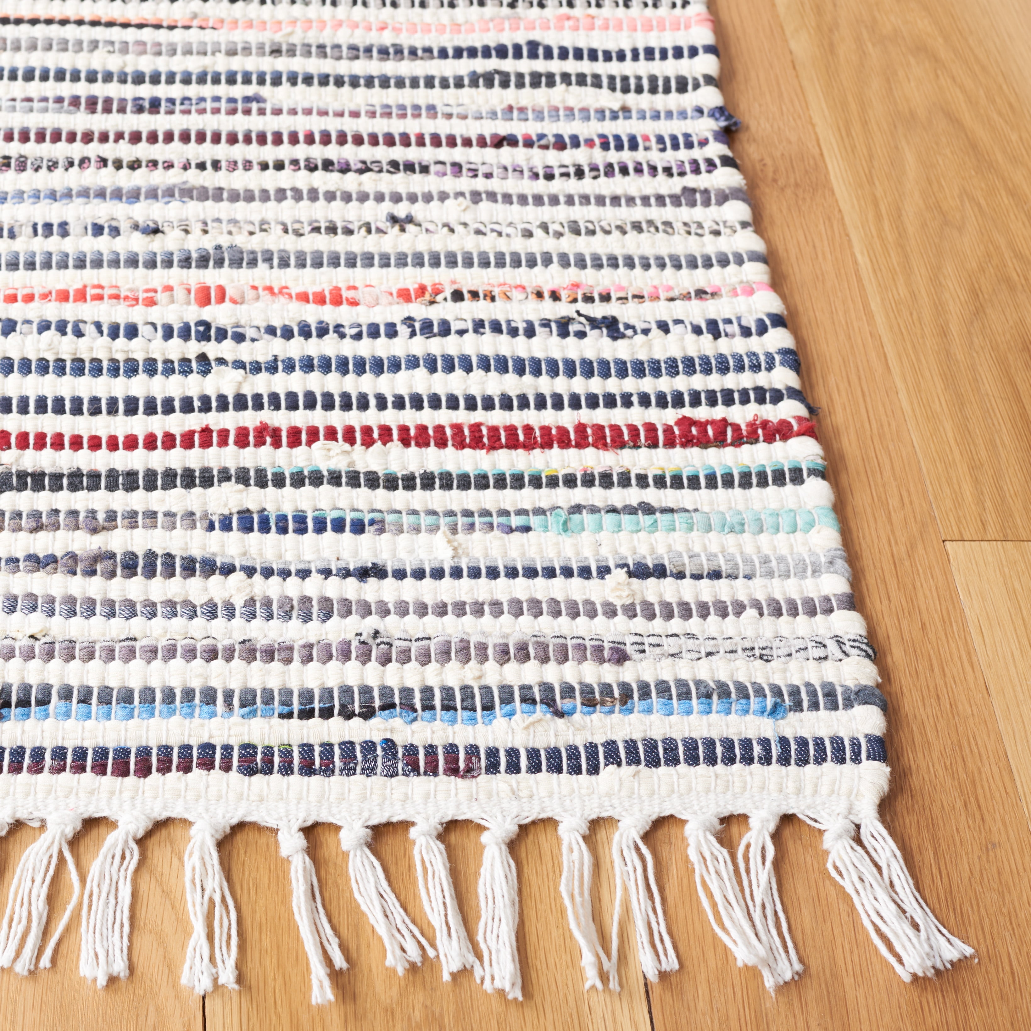 SAFAVIEH Rag Skylar Striped Cotton Area Rug, Ivory/Multi, 2'3" x 3'9"