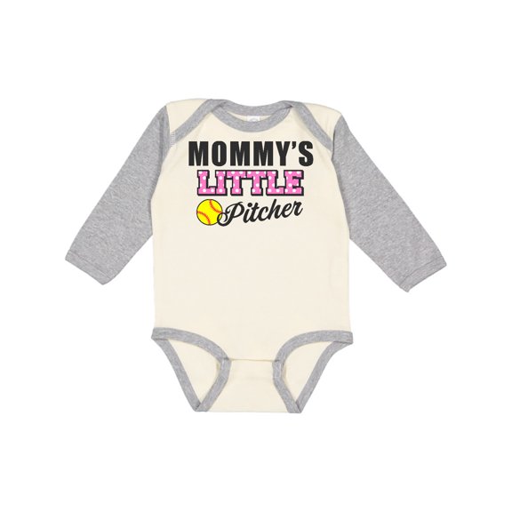 Inktastic Mommys Little Pitcher Softball Girls Long Sleeve Baby Bodysuit