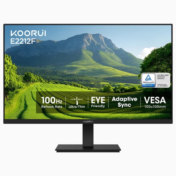 KOORUI Moniteur d'Ordinateur 22 Pouces Full HD 1080P 100Hz Écran de Jeu PC Panneau VA Écran Ultra Mince Rapport de Contraste 3000:1 avec Synchronisation Adpitive (HDMI/VGA/V