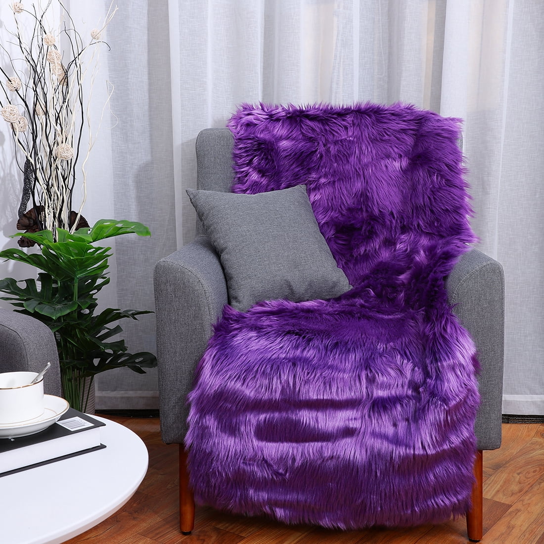 Unique Bargains Faux Sheepskin Rugs Plush Area Rug Purple 2x5 Feet