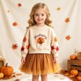 thumbnail image 2 of Rggeeun Halloween Girls Sets Cute Tops Crew Neck Sweatshirt Pleated Skirt Graphic Mesh Fall Outfits Outdoor Wear Classic,Brown,12-18 Months, 2 of 4