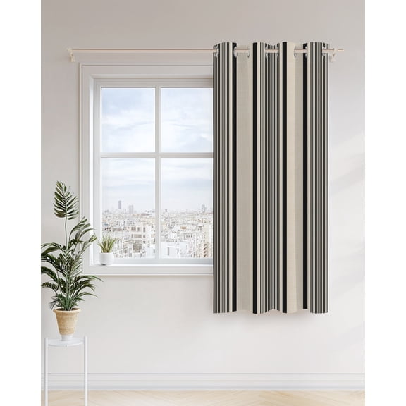 Black Beige Stripes Curtains 54 inches Long for Living Room Bedroom Lines Modern Vertical Stripes Sliding Door Sheer Curtains Light Filtering Curtain 1 Panel Grommet Window Drape