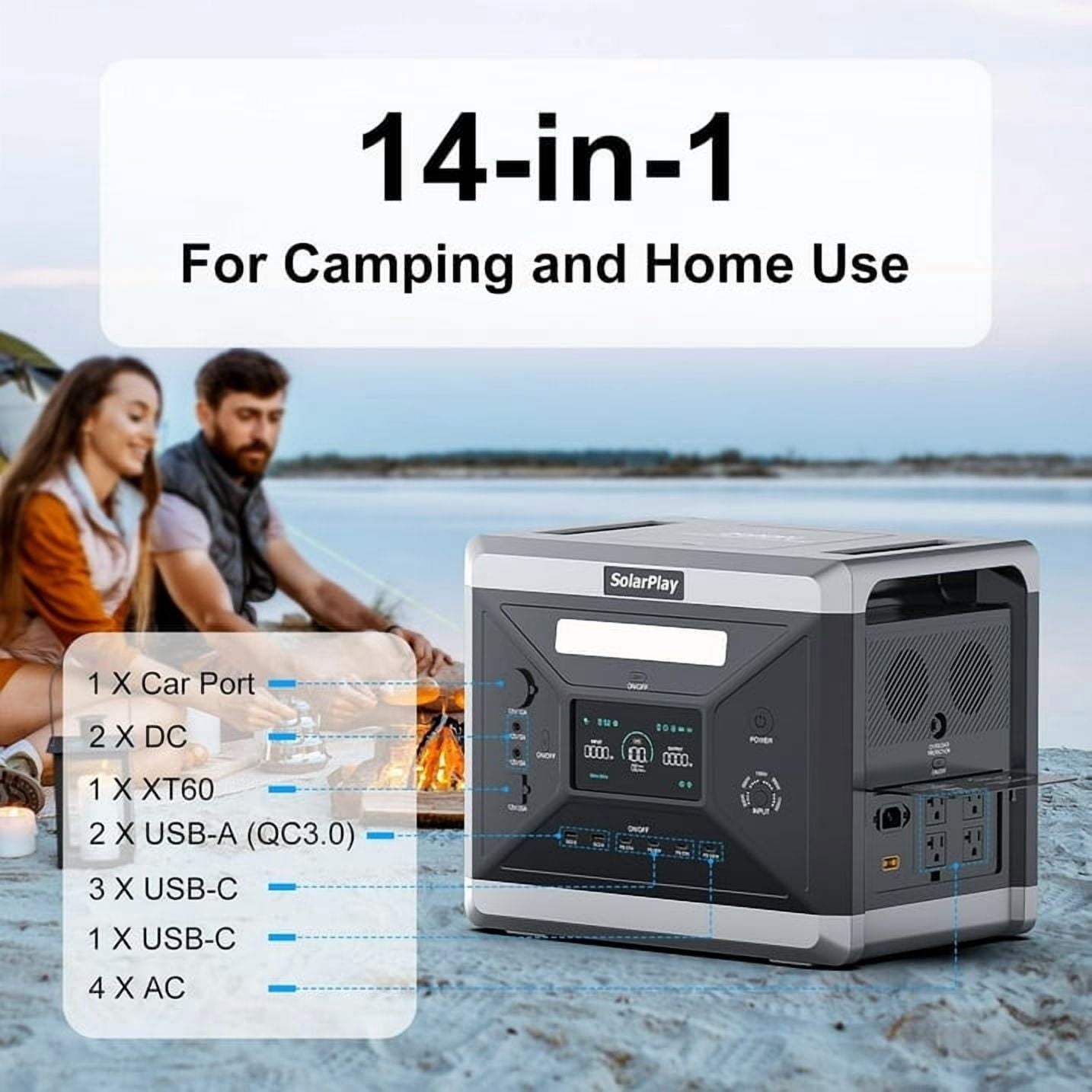 Solarplay 2400W(4800W Peak) Solar Generator, with 400W Solar Panel,2160Wh Portable LiFePO4 Battery Power Station for Camping Home Backup RV