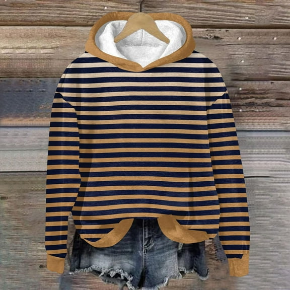 Comfy Women Winter Hoodies Warm Fleece Athletic Long Sleeve Drop Shoulder Pullover Trendy Striped Gradient Sweatshirt Casual Fall Fashion 2025 Hoodie