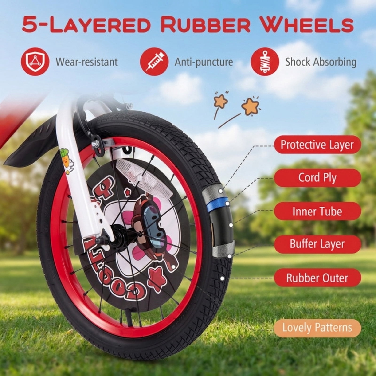 Redsmile Kids Bike 16 Inch with Training Wheels for Boys Girls Ages 4-8, Adjustable Kids Bicycle with Storage Basket, Double Handbrake and Coaster Brake, Carbon Steel Frame Youth Bike, Red