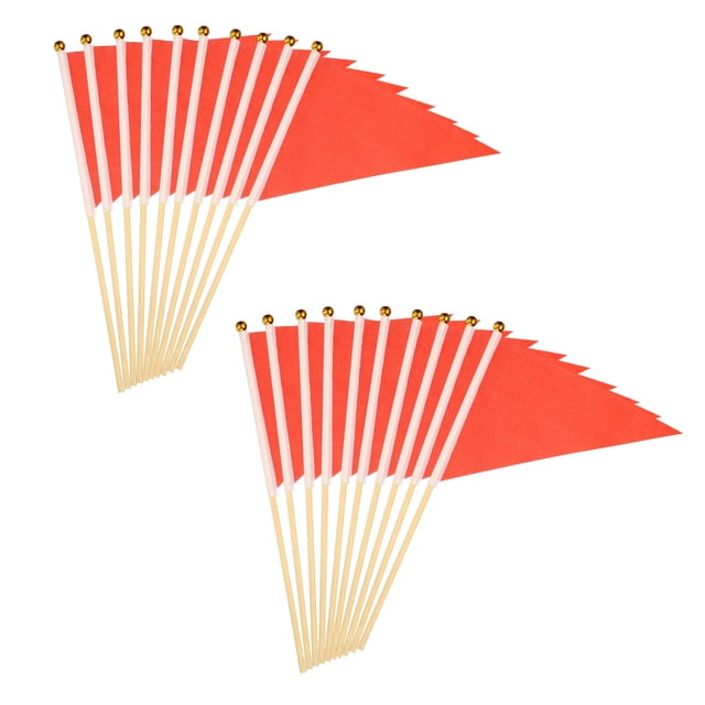 Uxcell 8x3 Inch Mini Pennant Flags, 25 Pcs Wooden Pole Small Handheld Flag for DIY Celebration Sports,Red
