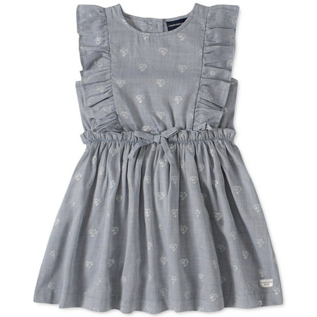 Calvin Klein Toddler Girl's Dress Blue Chambray with Hearts, 4T