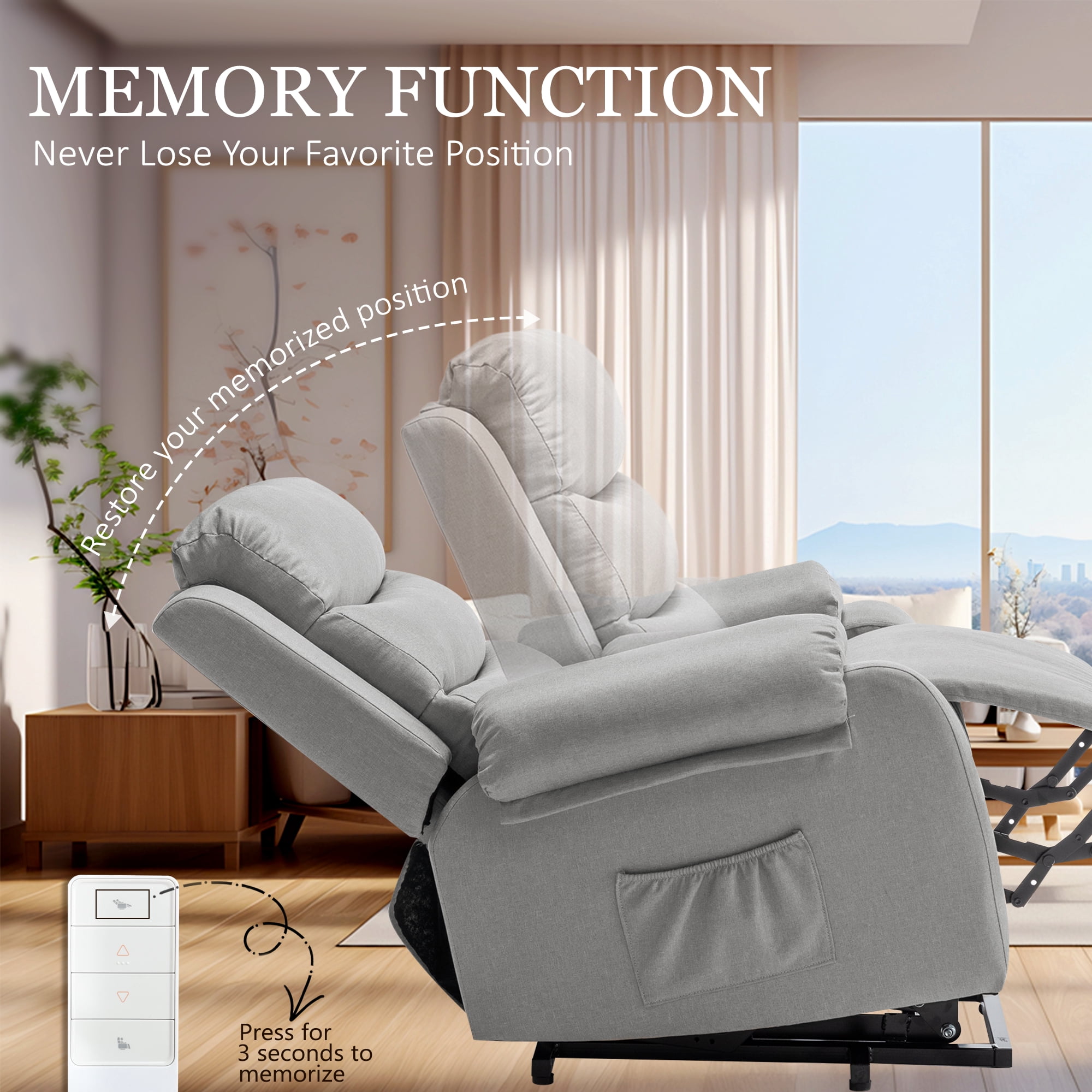 Korser Small Power Lift Recliner Chair for Elderly with Memory Function Linen for Living Room,Light Grey