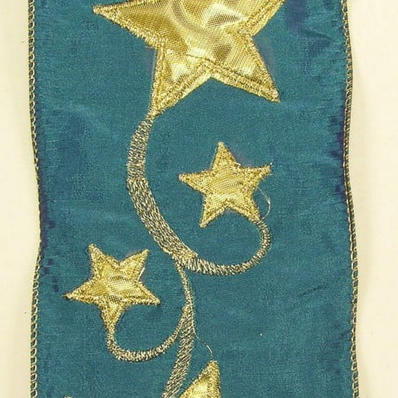 Blue and Gold Star Wired Craft Ribbon 4" x 10 Yards