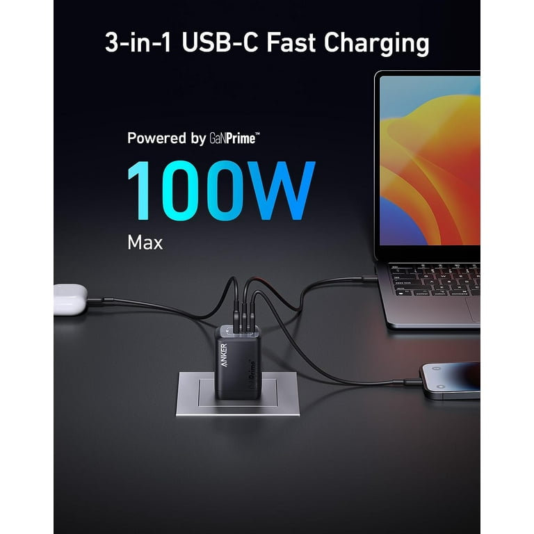 Anker Prime 100W USB C Wall Charger, 3-Port Rapid Power Plug Anker Prime 100W USB C Wall Charger, 3-Port Rapid Power Plug