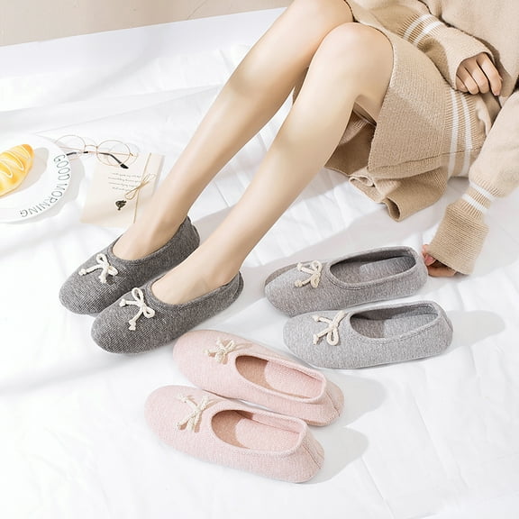 Women's Slippers House Shoes Breathable Ballerina Cotton Slippers Anti-Skid House Slippers, 8-8.5, Light Gray