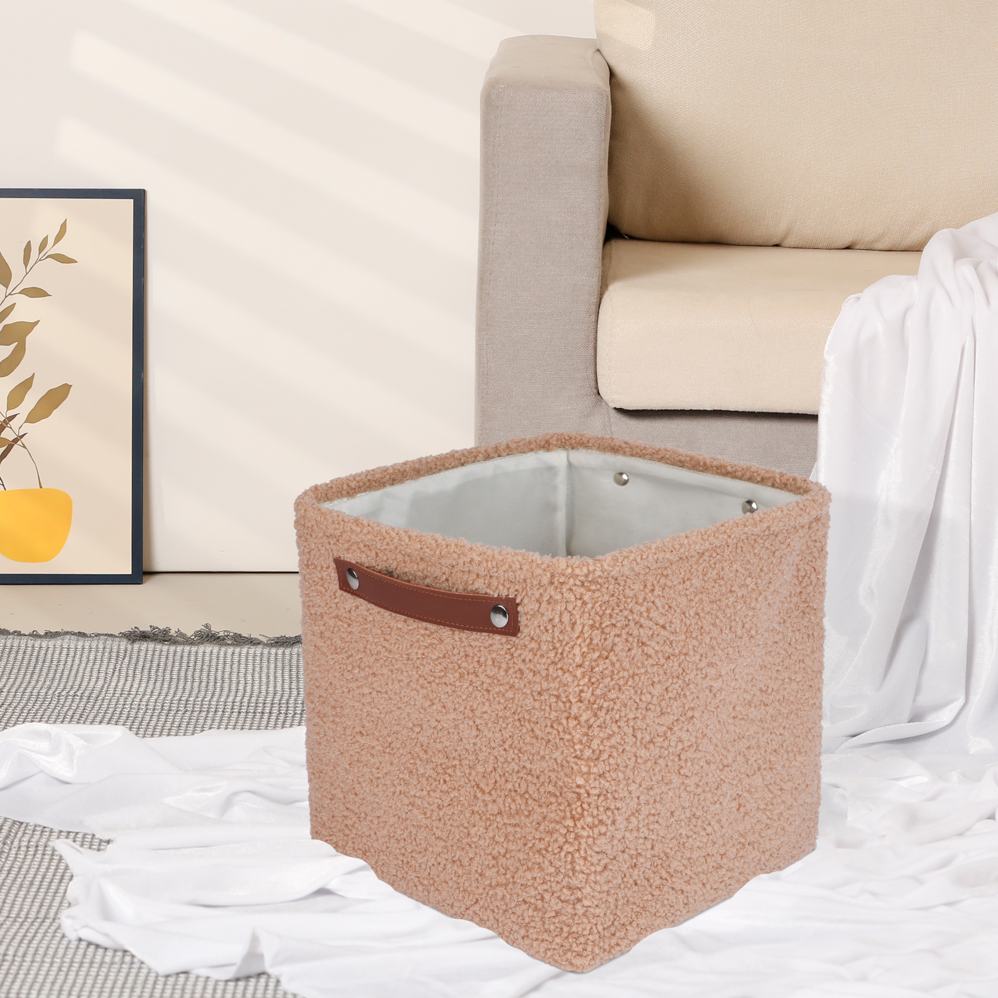 Unique Bargains 3 Packs Collapsible Cotton Storage Bin with Handles Caramel