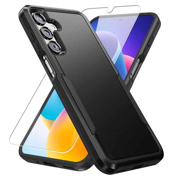 Heavy Duty Phone Case compatible with Samsung Galaxy A16 5G, Military Grade Drop Tested Rugged Shockproof Non-Slip Protective Cover with Screen Protector, Black