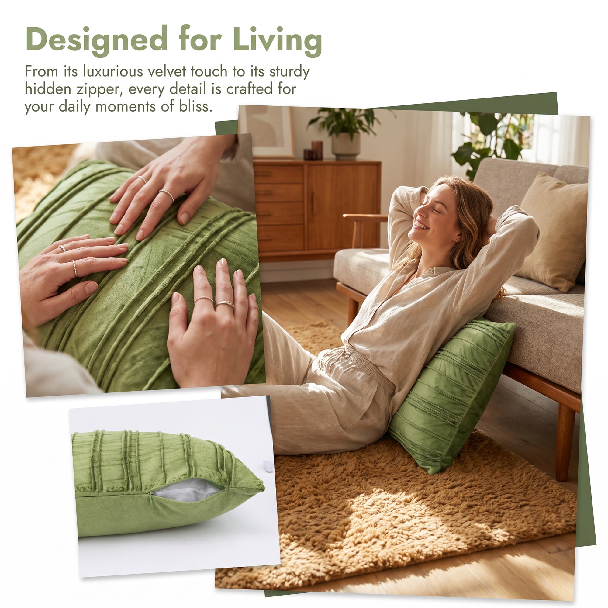 Unique Bargains 2Pcs Pleated Textured Throw Pillow Covers Couch Cushion Cases Olive Green 20" x 12"