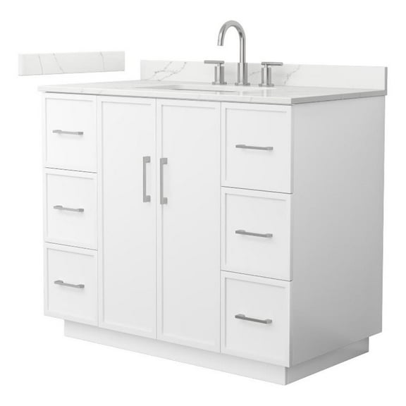 Elan TK 42" White Single Vanity & Giotto Quartz Top (3-Hole) & Nickel Trim