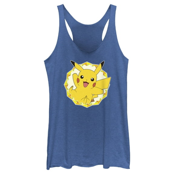Women's Pokemon Pikachu Circle Racerback Tank Top Royal Blue Heather Small