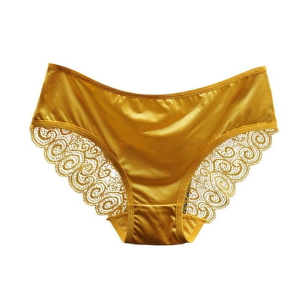 Riforla Panties for Women Women s Bow Sexy Cut Hollow Mesh Underwear with A Low Waist Seamless Satin Surface and A Triangle Top Womens Briefs Underwear Yellow L