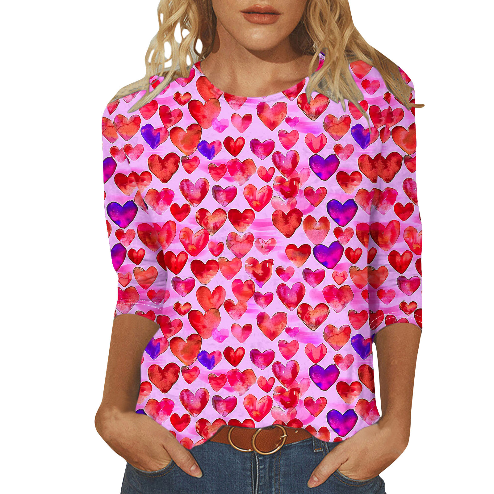 Dazajoo Vacation Deals Valentines Day Shirts for Women 3/4 Sleeve Round