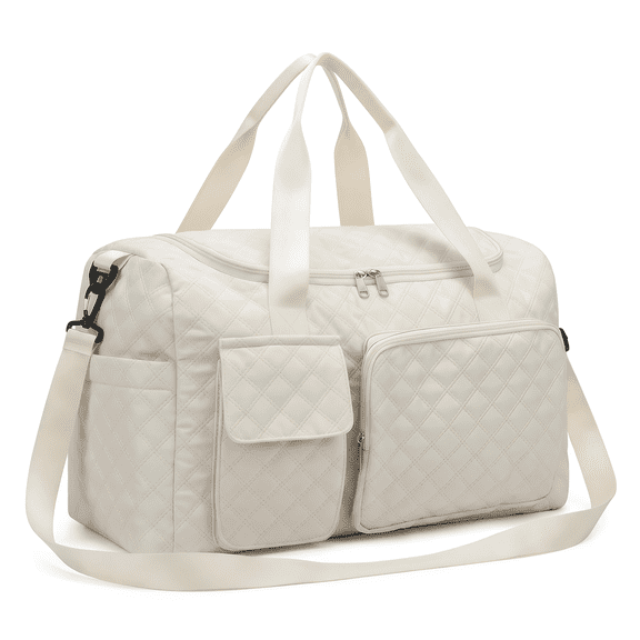 AGOPLEE Travel Duffle Bag for Women Men, Sports Tote bag Overnight Bag, Portable Large Duffel Foldable Waterproof Duffel Tote for Plane Sports Dance, White