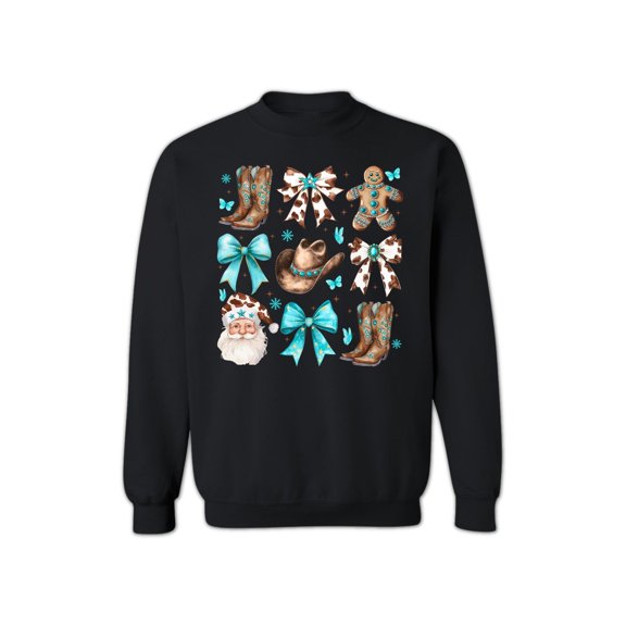 Western Christmas Coquette Sweatshirt for Women & Men – Unisex Cowboy Holiday Crewneck Pullover - Black