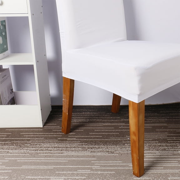 Amosfun White Stretch Fabric Dining Chair Cover, Wrinkle Resistant Removable Seat Protector Slipcover