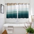 thumbnail image 3 of Blue Beach Gradient Kitchen Curtains Short 45 Inch Length, Boho Sea Waves Ombre Abstract Grommet Top Bedroom Living Room Curtains, Light Filtering Cafe Curtain Drapes 2 Panels Set 84''x45'', 3 of 9