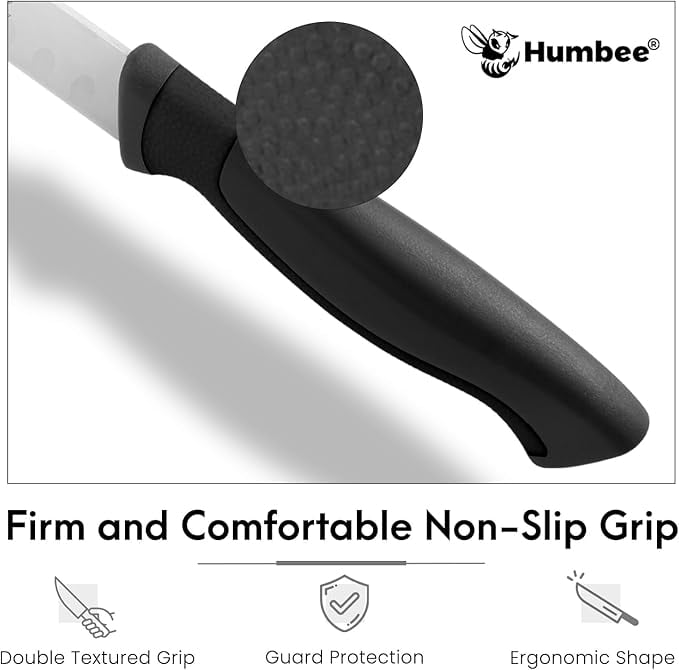 Humbee Chef Carving Knife 12-Inch with Granton Edge for Turkey Ham Meat Slicing and cutting NSF Certified DT-21 Series, Black