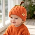 thumbnail image 2 of Joykidd Toddler Halloweem Pumpkin Knit Beanie Ribbed Stretchy Infant Hat for Fall Daily Outings and Holiday, 2 of 5
