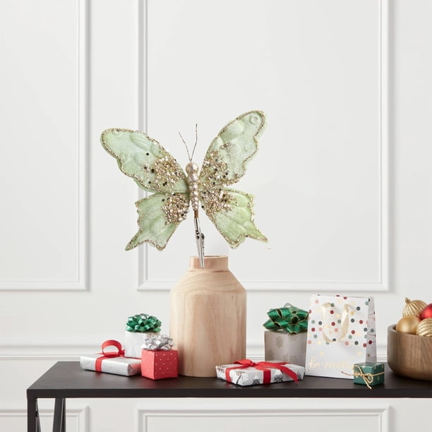 1 pieza de decoración para árbol de Navidad con mariposas brillantes, accesorios con clips, flores de Navidad, decoración para bodas y festivales.