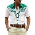thumbnail image 2 of Mens Shirts Short Sleeve Western Cowboy Pattern Button Down Lapel Casual Top Green S, 2 of 4