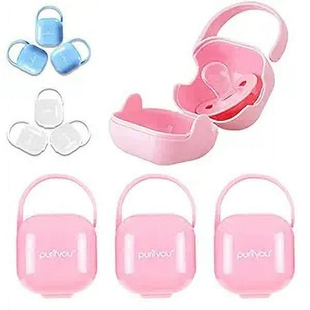 purifyou Pacifier Case & Nipple Shield Case Set of 3, Dishwasher-Safe, Lightweight & Portable Breast Shield Pacifier Storage Box for Diaper Bag, Travel Bag, & Stroller in Misty Pink