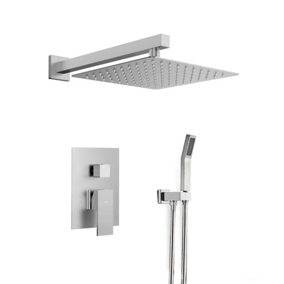 MAX Faucets Shower System Two Functions With Valve Brushed Nickel Finish Square Design