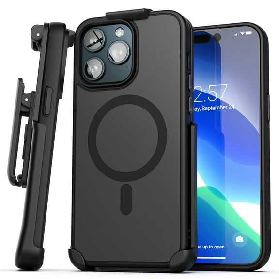 Encased SlimShield Designed for iPhone 15 Pro Max Belt Clip Case with Holster (Compatible with MagSafe) Black