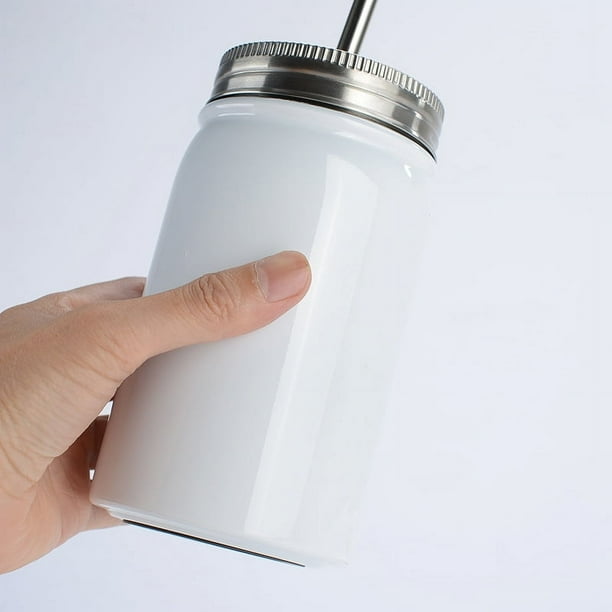 Taza térmica de vacío de doble capa de acero inoxidable, frasco de vidrio de 17 oz, regalo creativo, taza de agua con pajita