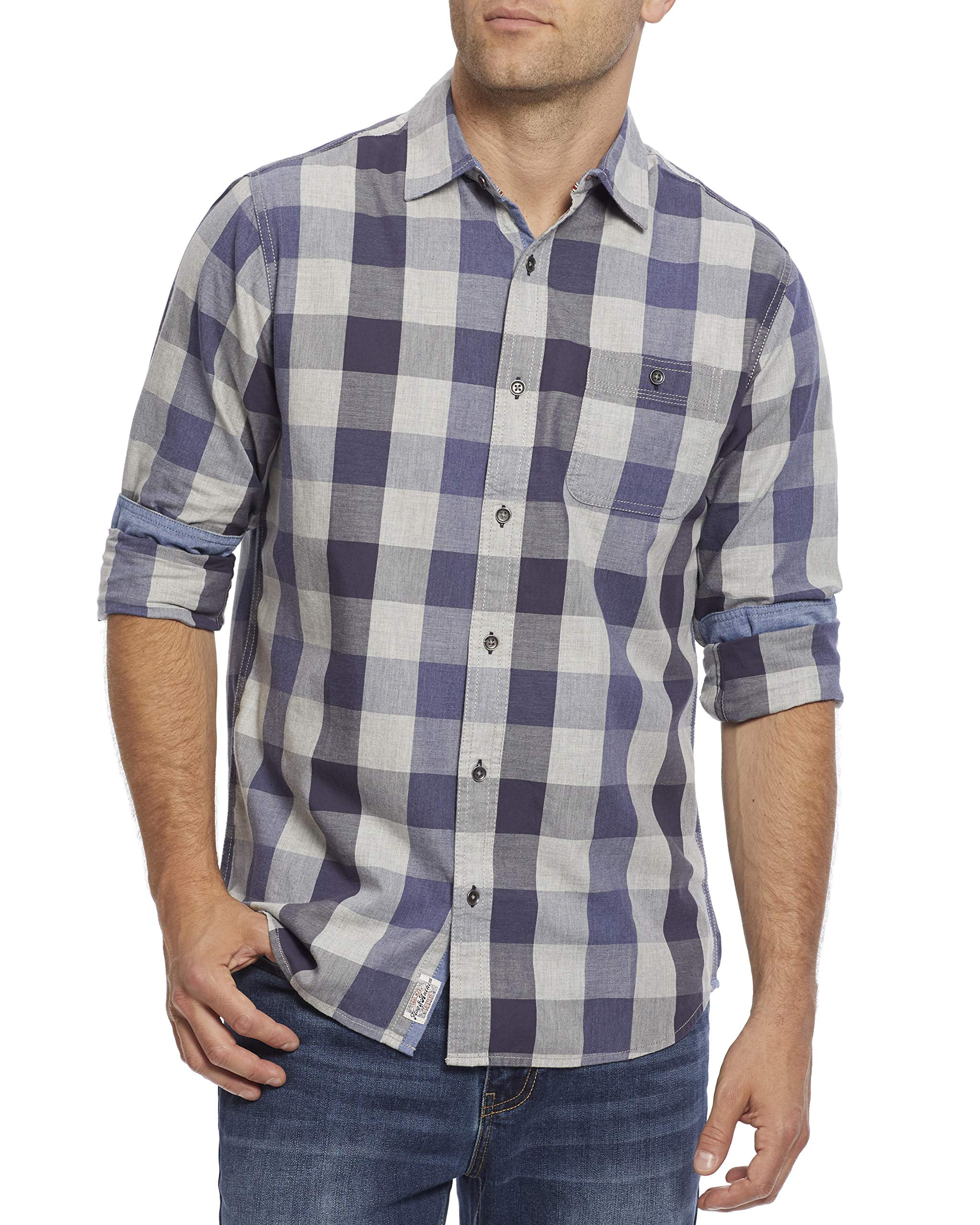 Flag & Anthem - Mens Shirt Gray Button Down Plaid Pocket 2XL - Walmart.com - Walmart.com