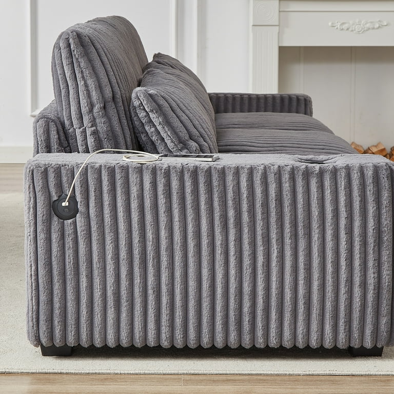 Chairus 126 Modular Sectional Sofa | L-Shape Deep Seat Couch With Ottoman, Linen Fabric (4-Seater/Black)