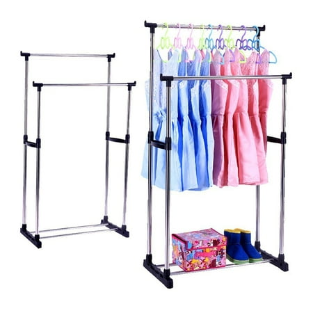 Double Hanging - KARMAS PRODUCTS Portable Double Rods Clothes Rack Adjustable Garment Rack Hanging Rack,Plastic&Chrome