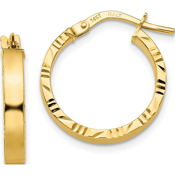 10K Yellow Gold Small 3Mm Diamond Cut Edge Polished Hoop Earrings (Width 18.75) (Length 20) - Jbsp