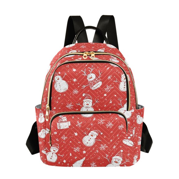 FORMRS Mini Backpack Purse for Women Travel Daypack Casual Shoulder Bag, Red Snowman