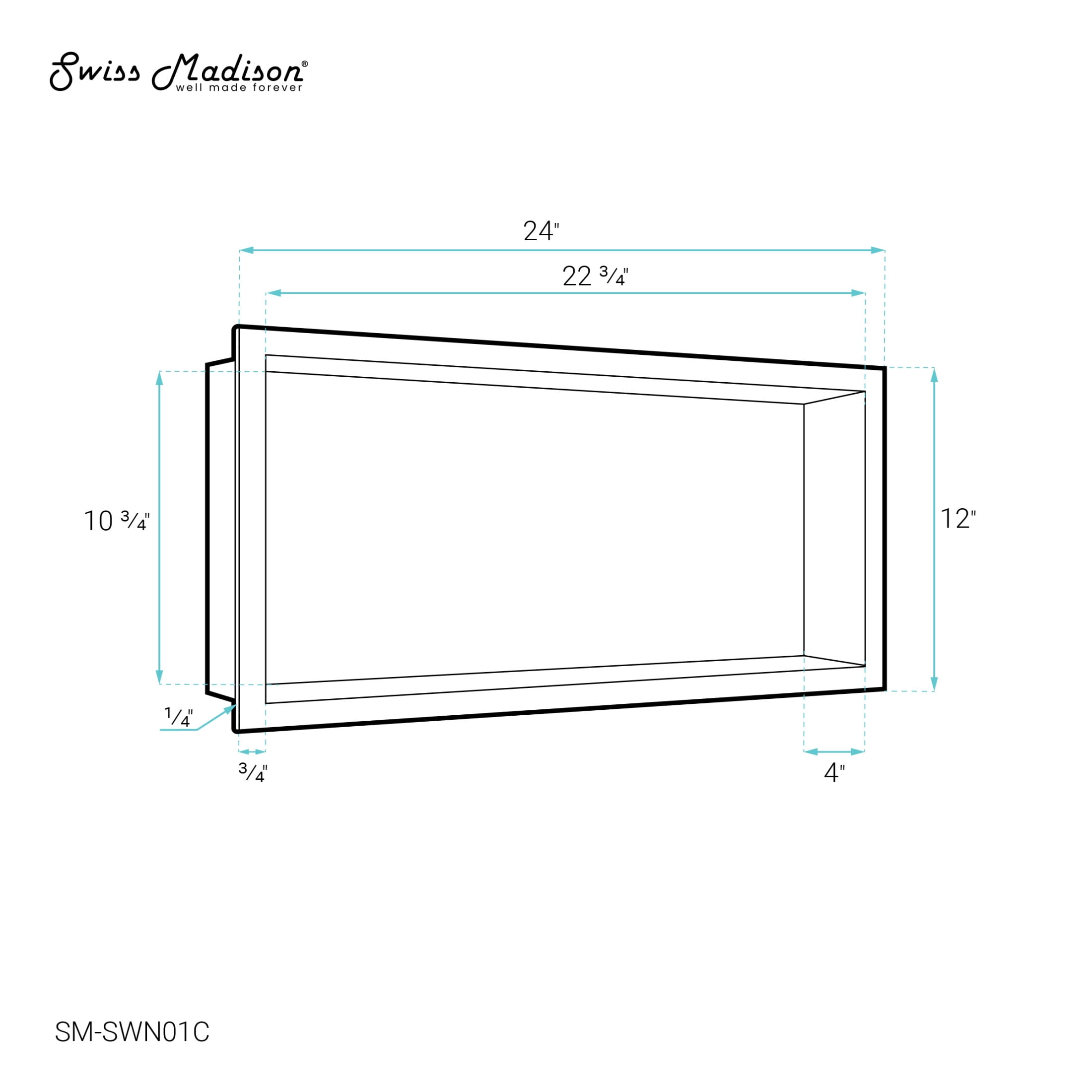 Voltaire 12" x 24" Stainless Steel Single Shelf Wall Niche in Matte Chrome