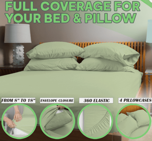 Villa Novum 6-Piece Bamboo Fiber Sheet Set (Sage, Full)