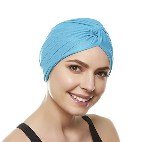 Black ETCBUYS Womens Swimming Cap in Polyester Turban Style with Pleated Latex Lining to Hold Long Hair Ideal for Women and Girls