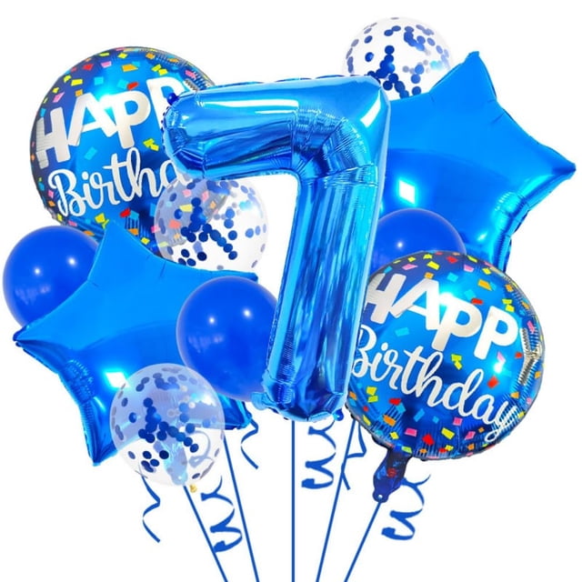 Decoración con globos para fiesta de séptimo cumpleaños de HAUCIAJEIN, azul