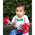 thumbnail image 3 of Noah's Boytique Baby Boys Christmas Outfit Red White Stripe Suspenders Santa Pictures 6-12 Months, 3 of 4